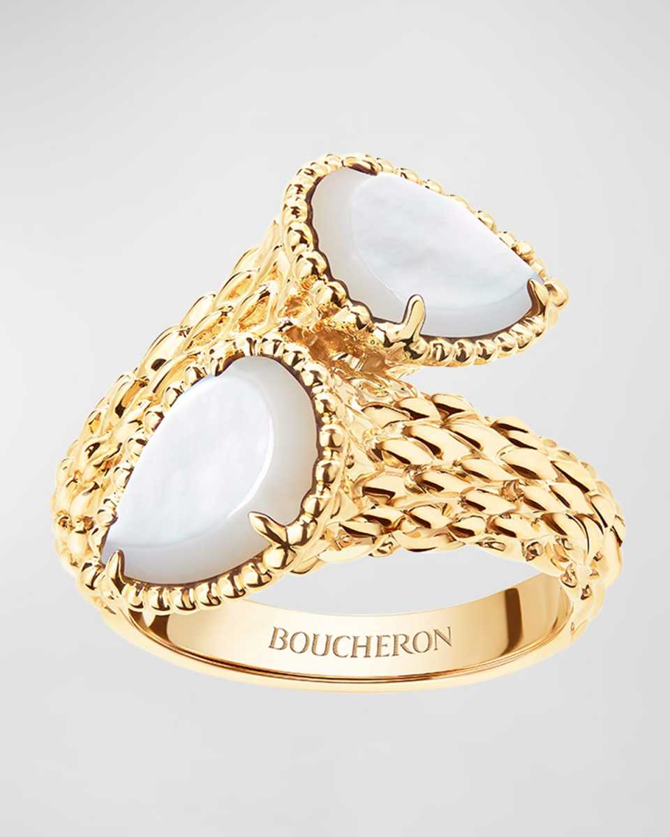 Serpent Boheme Mother-of-Pearl 2-Motif Ring in Yellow Gold, Size